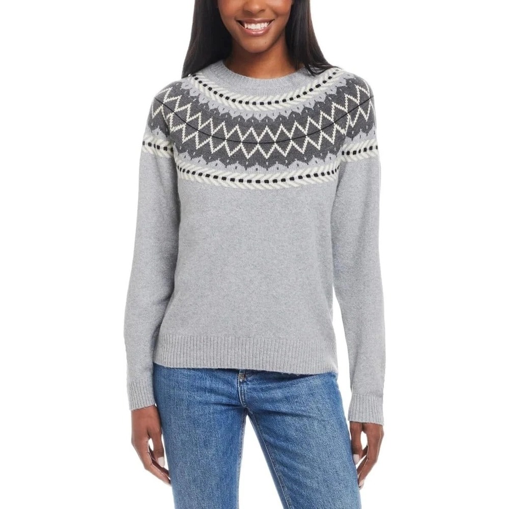 Weatherproof Vintage Women's Fairisle Sweater, Gray, Size: Medium, New